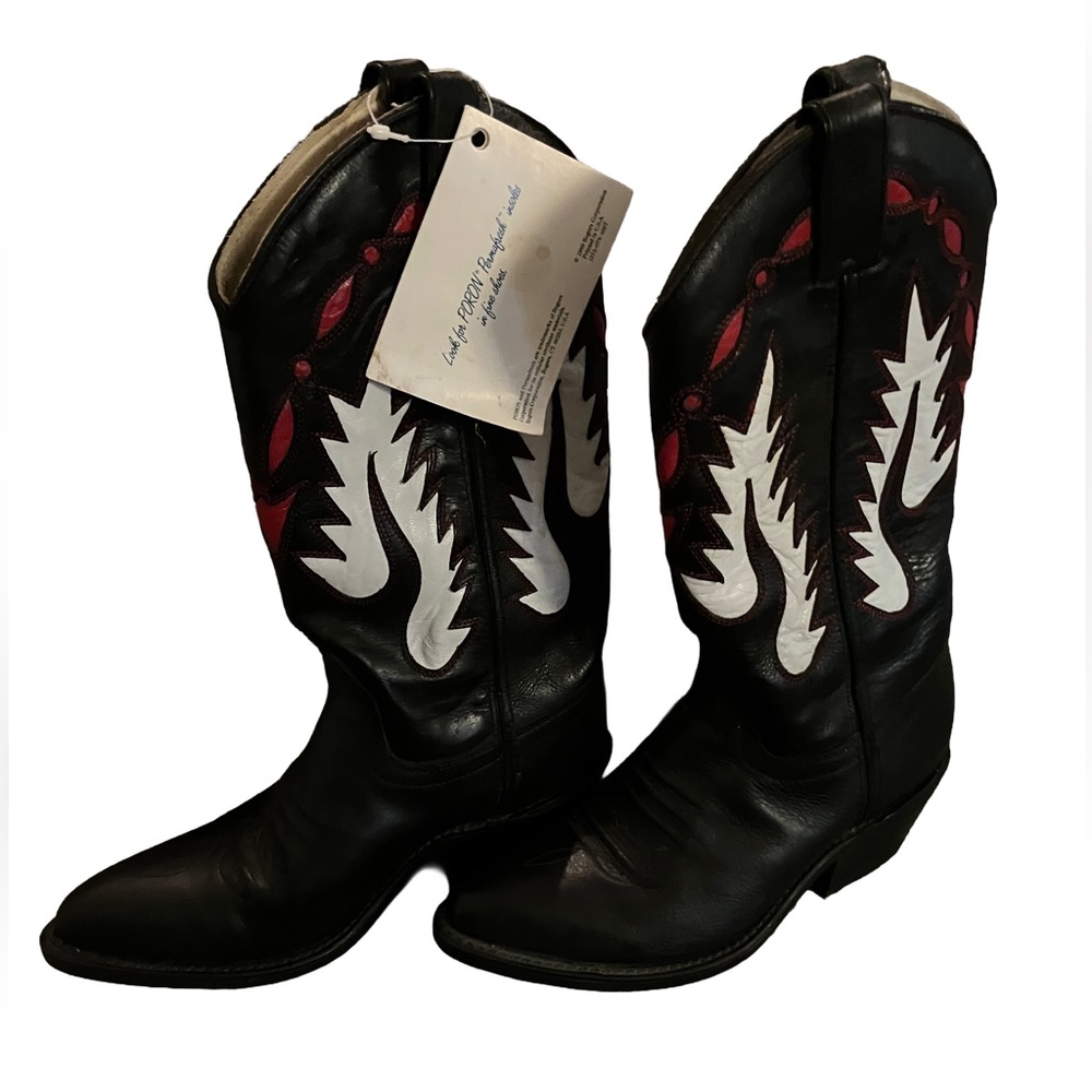 NWT HERITAGE WEST Black Leather Western Stitch Cowboy Boots Sz 6 MADE IN THE USA